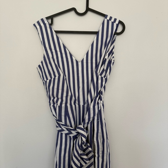 J. Crew Blue and White Striped Wrap Jumpsuit - Picture 9 of 13